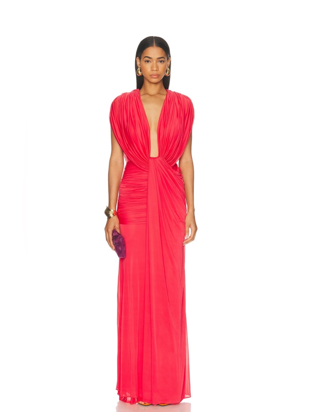 Christopher Esber Coral Plunging Draped Maxi Gown